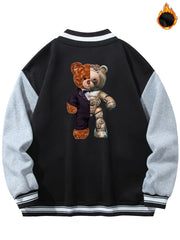 Teddy Bear Graphic Print Men's Casual Baseball Jacket