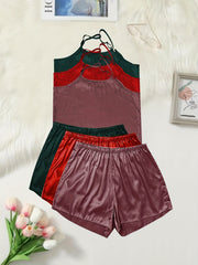 6 Pack Plus Size Satin Cami Top & Shorts Pajama Set