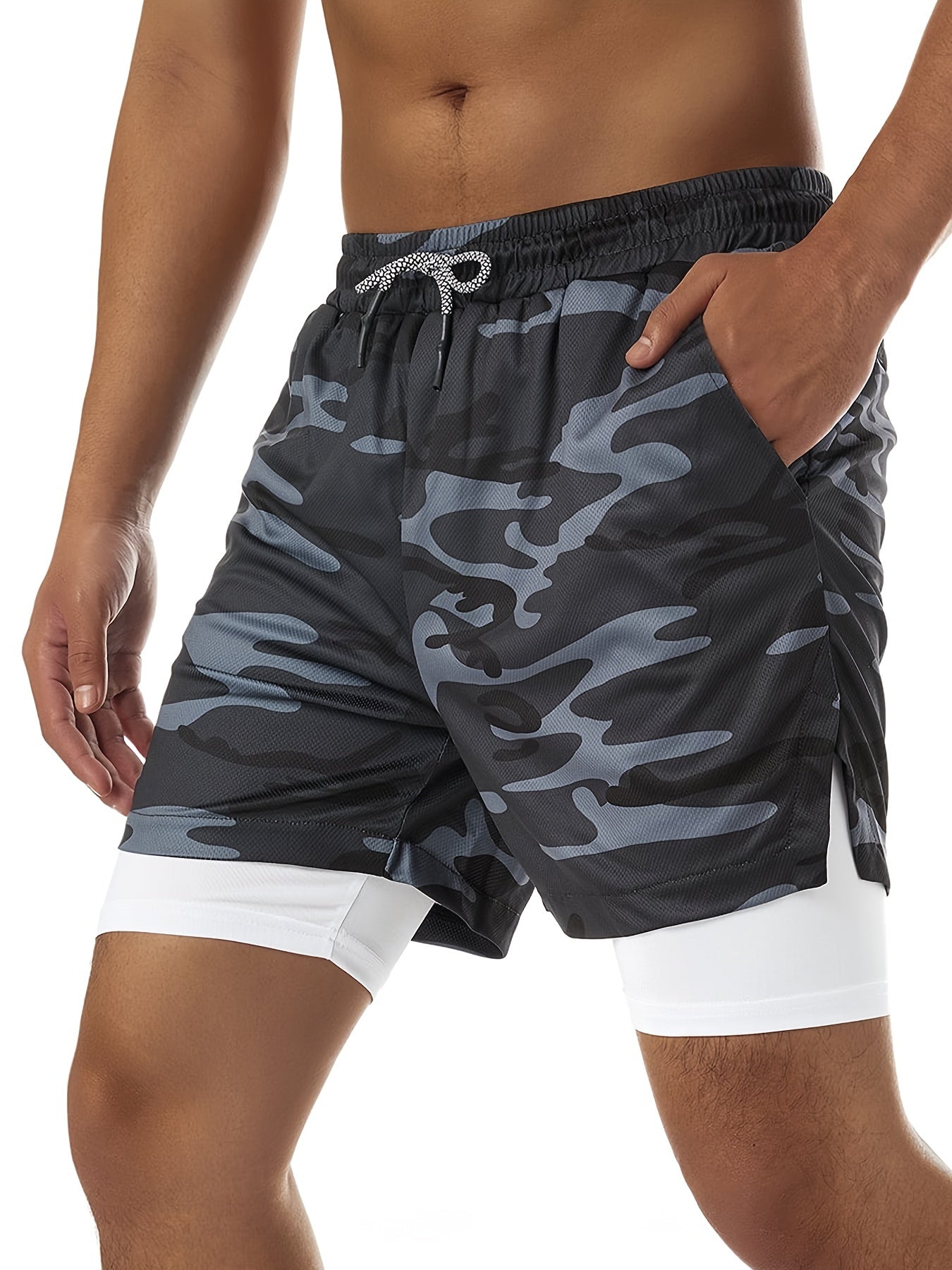 Men's 2 in 1 Double Layer Stretch Sports Shorts