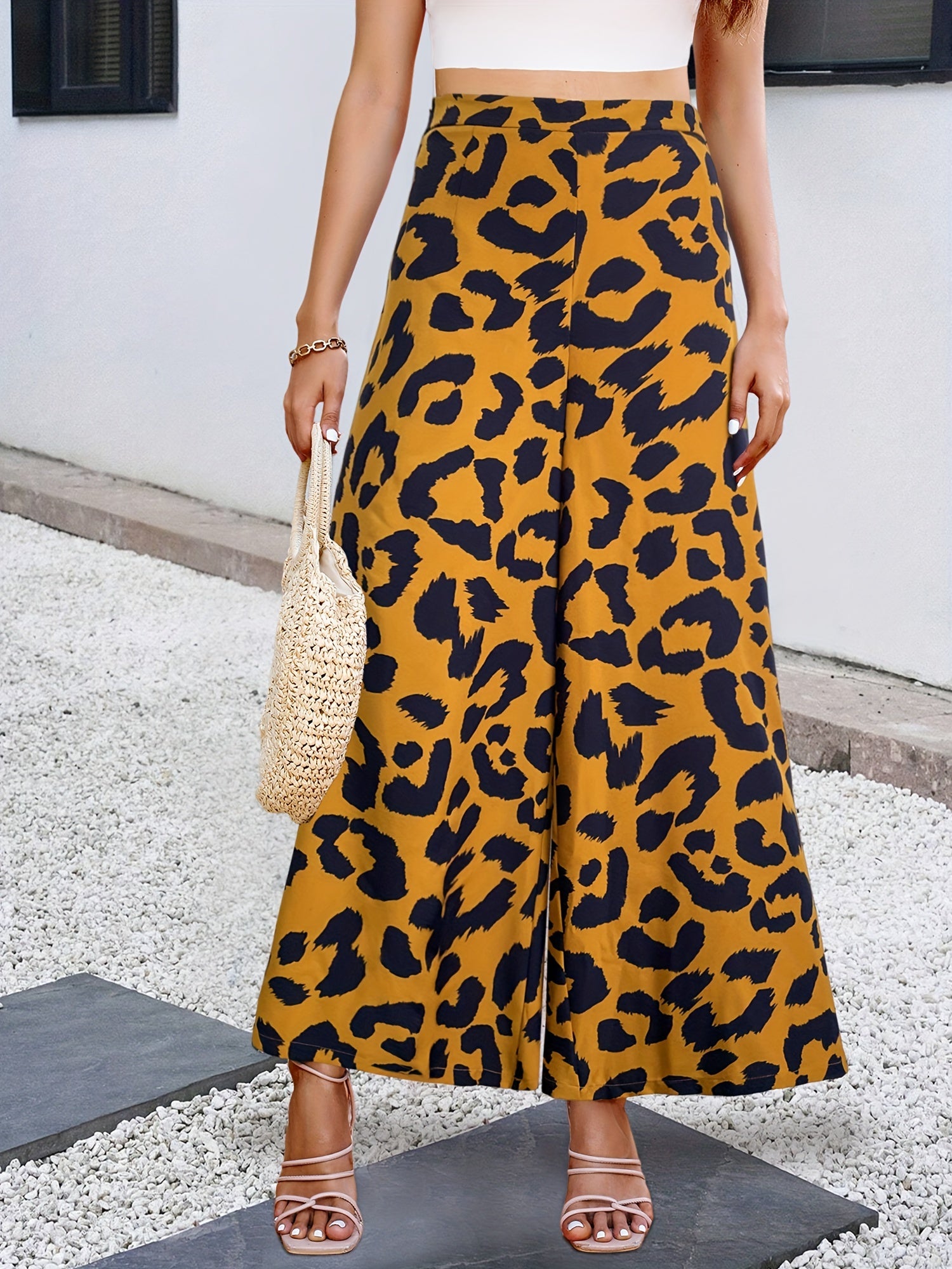 Paisley Print Wide Leg Pants High Waist Vacation Pants