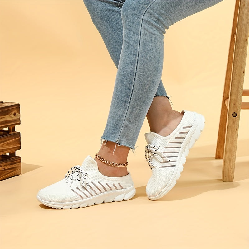 Women's Knitted Sneakers Breathable Lace Up Flat Shoes