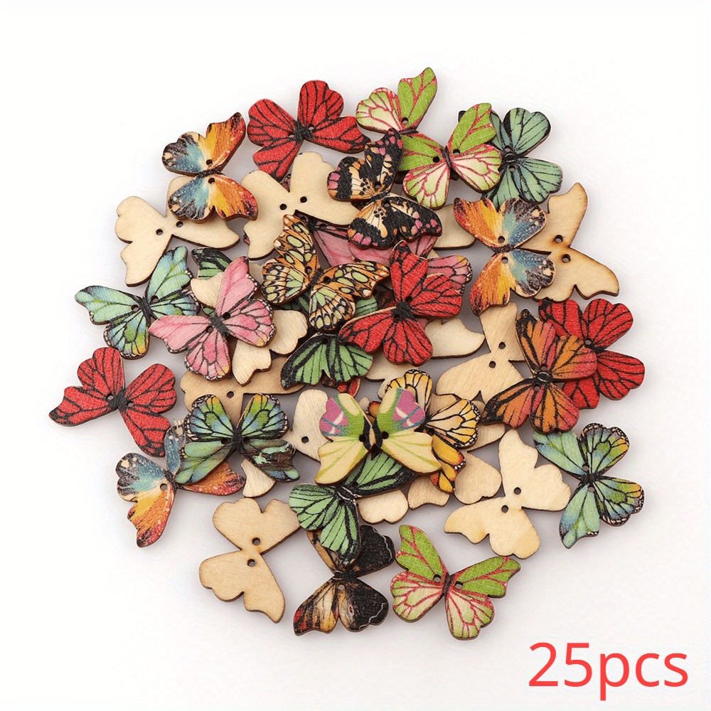 25-50pcs 2-Hole Colorful Butterfly Wooden Buttons for Sewing & Scrapbooking
