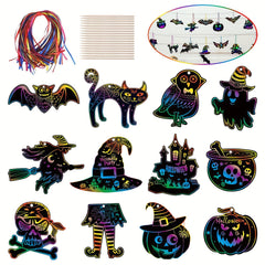 36pcs Halloween Scratch Masks DIY Theme Party Toys Scratch Paper Halloween Props
