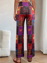 Hippie Patchwork Wide Leg Pants Casual Loose Fit Women's Clothing