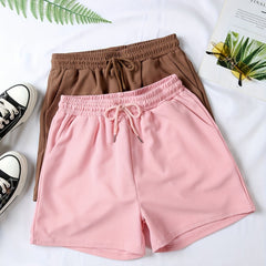 2 Pc Solid Sports Shorts With Pockets Set for Women