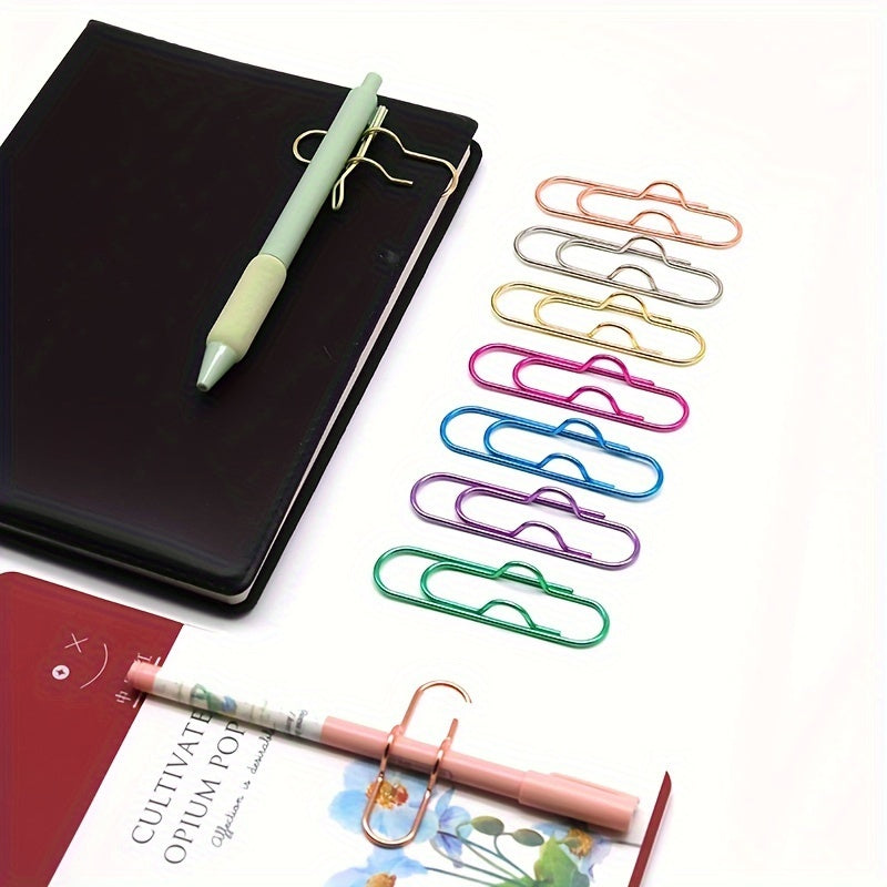 10pcs Metal Pen Clip Multifunctional Golden Pen Clip Office Stationery Tool