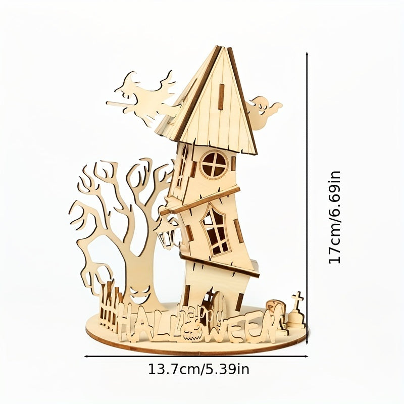 Halloween 3D Wooden House Decorations Window Ornaments DIY Toys Ghost