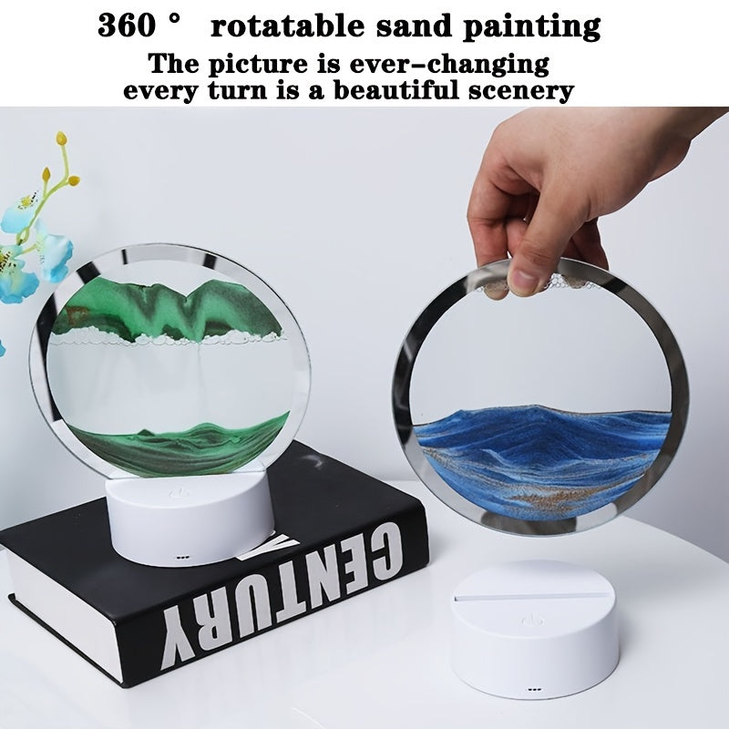 Moving Sand Art Picture 360 Rotating Hourglass Decoration 3D Deep Sea Sandscape