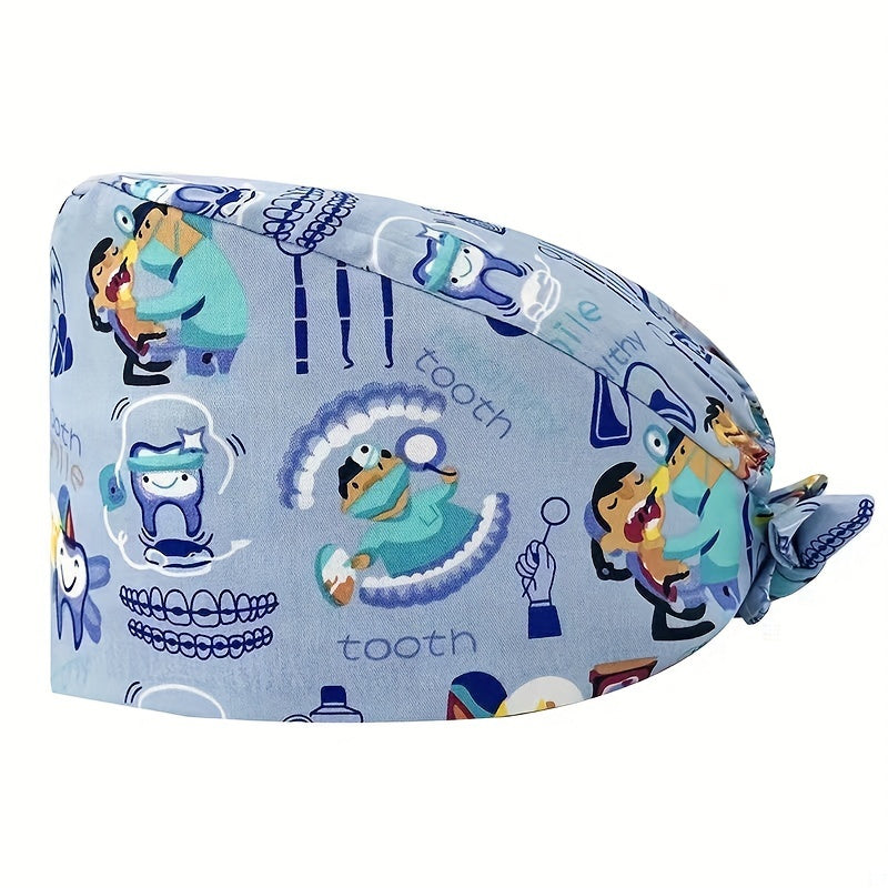 Cartoon Print Work Cap Adjustable Scrub Cap Unisex Working Hats
