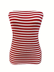 Stripe Print Tube Top Casual Summer Sleeveless Top