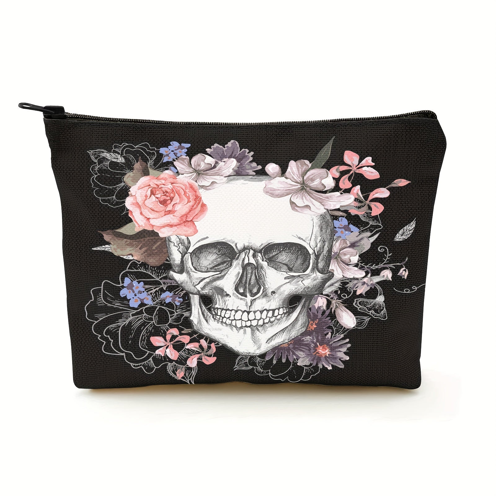 Skull Flowers Makeup Bag Zipper Cosmetic Pouch Toiletry Travel Organizer