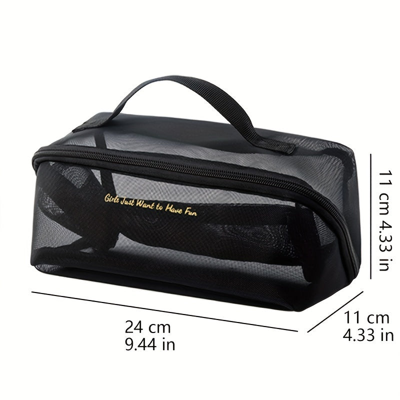 Mesh Travel Cosmetic Bag With Handle And Divider