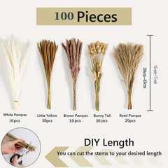 100pcs Dried Pampas Grass Decor for Boho Weddings