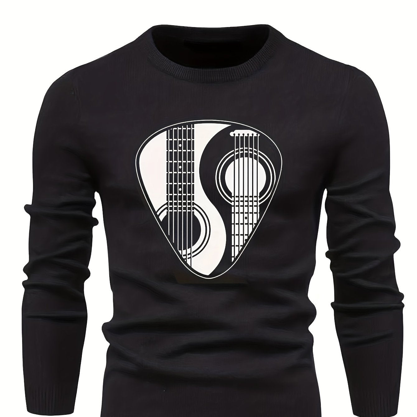 Men's Instrument Print Knitted Sweater Active Mid Stretch Slim Fit Warm Pullover