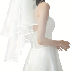 Double Layer Bridal Veil with Satin Ribbon and Hair Comb