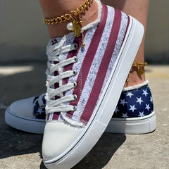 Women's Star & Striped Pattern Canvas Shoes Casual Lace Up Outdoor Sneakers