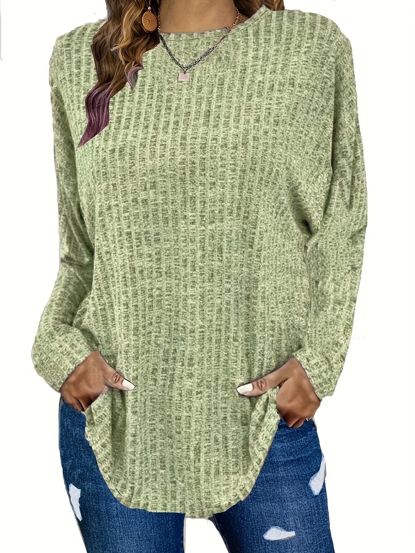 Solid Ribbed Long Sleeve Knit Top