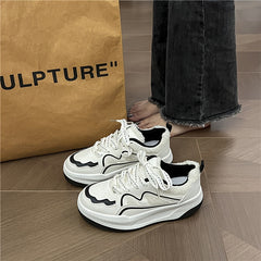 Women's Lace-up Winter Fuzzy Skate Shoes Non-slip Sporty Flatform Sneakers