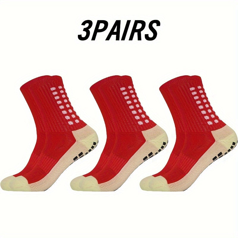 3 Pairs Non-Slip Striped Football Crew Socks