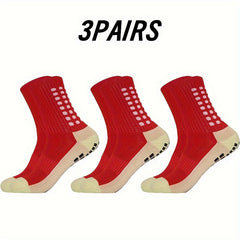 3 Pairs Non-Slip Striped Football Crew Socks