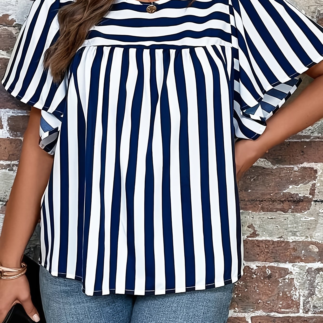 Striped Short Sleeve Round Neck Tunic