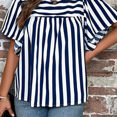 Striped Short Sleeve Round Neck Tunic