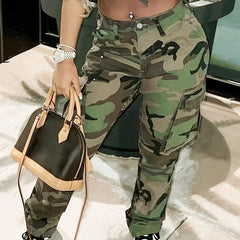 Women's Plus Camo Print Cargo Denim Pants