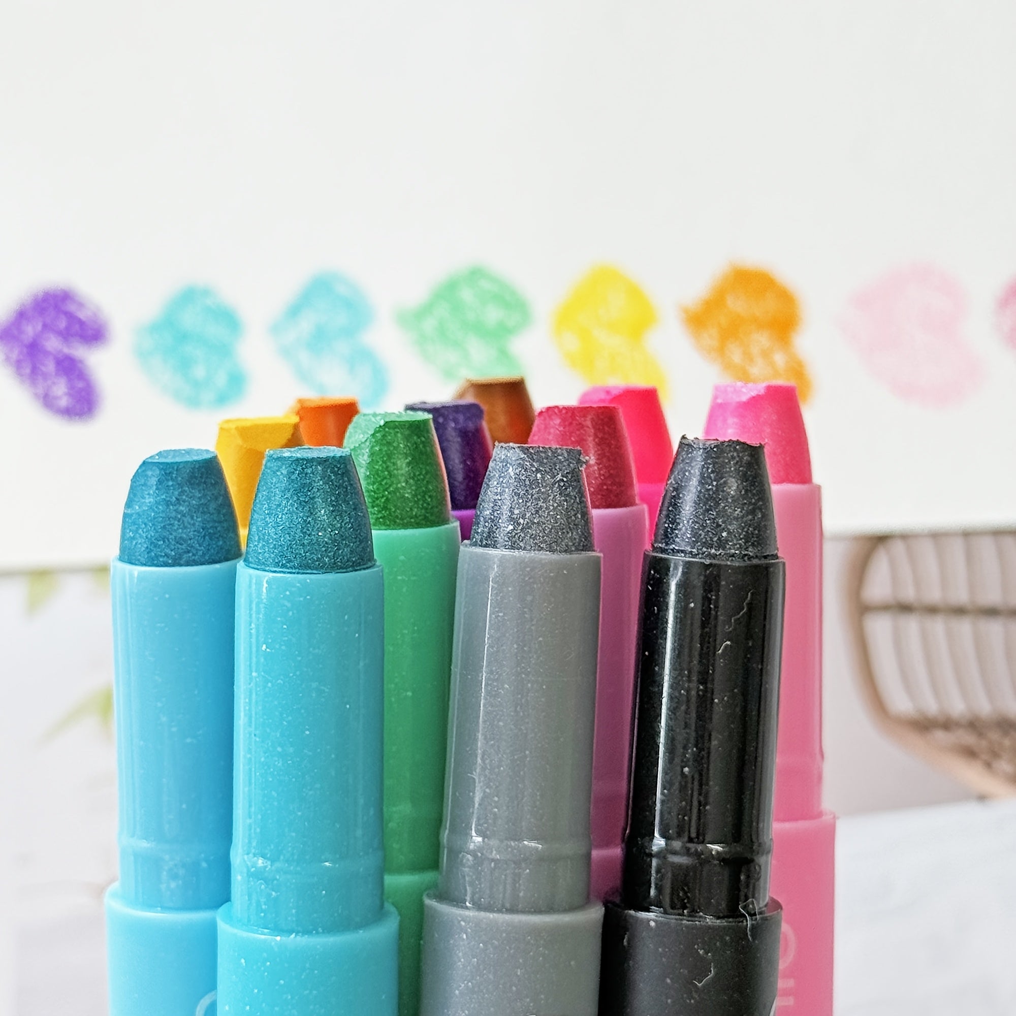 12 Metallic Twistable Crayons Washable Gel Non Toxic Easy Glide Adult Coloring