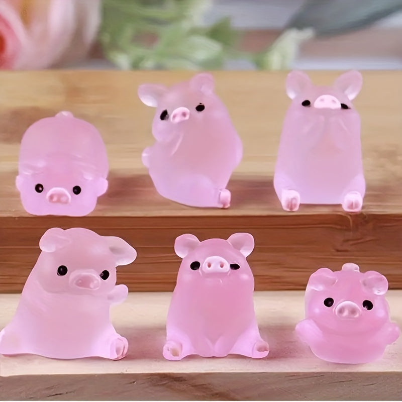 6pcs Glow Dark Mini Resin Piggy Piggy Mini Statue Micro Landscape