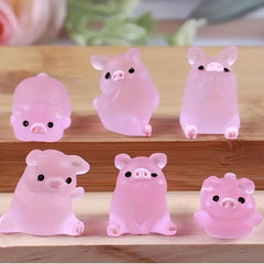 6pcs Glow Dark Mini Resin Piggy Piggy Mini Statue Micro Landscape