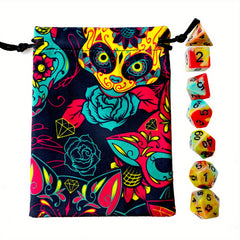 Rainbow Skull Dice Set with Drawstring Bag for Table Game