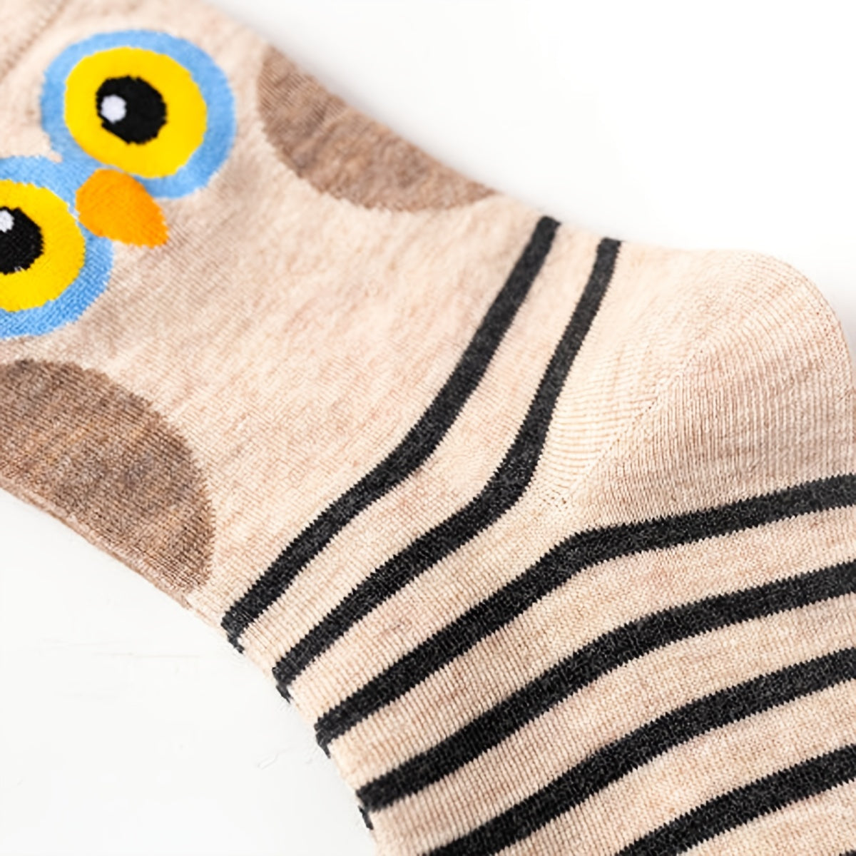 4 Pairs Striped Owl Geometric 3D Textured Women's Socks