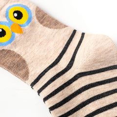4 Pairs Striped Owl Geometric 3D Textured Women's Socks