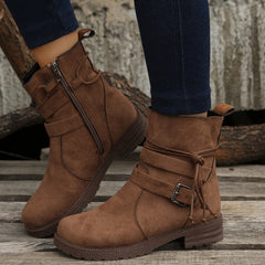 Women's Buckle Strap Decor Boots Lace Up Platform Boots