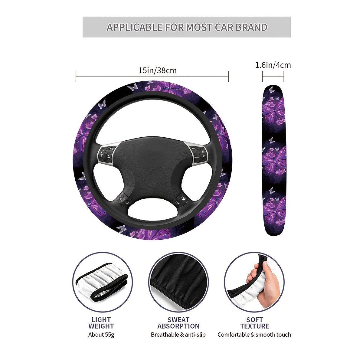 Stylish Purple Butterfly Steering Wheel Cover