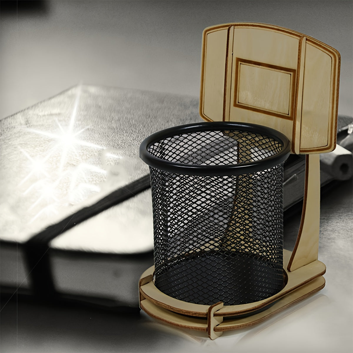 Wooden Basketball Pencil Holder Desk Office Supplies Pen Holder