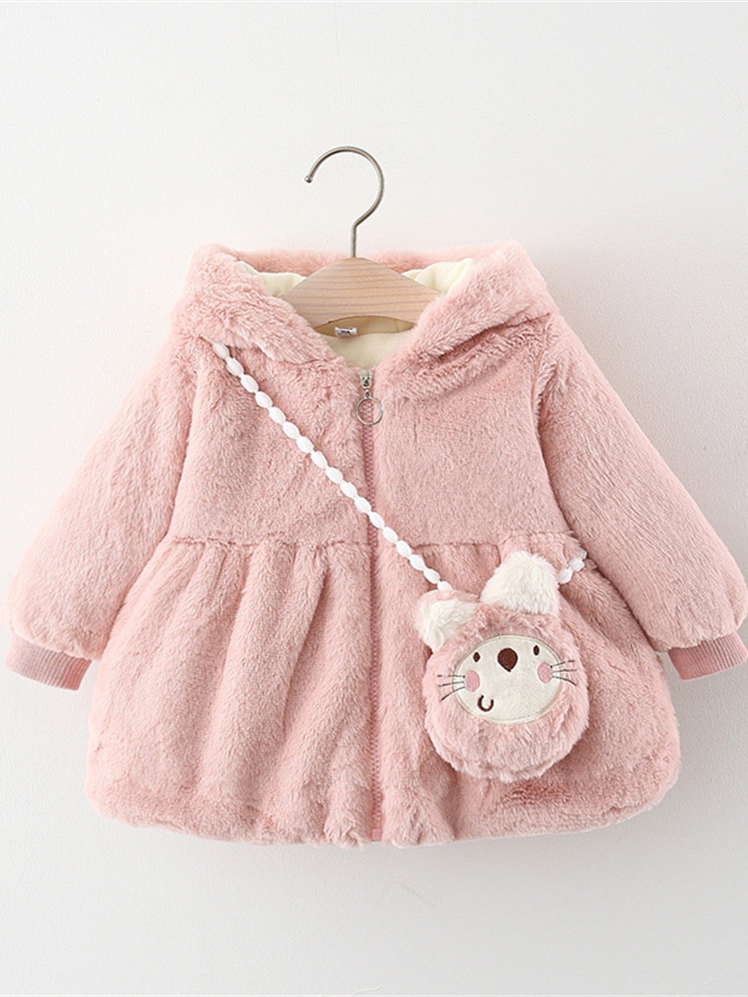Girls Fleece Hooded Coat With Bag For Winter Kids Clothes