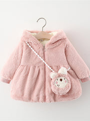 Girls Fleece Hooded Coat With Bag For Winter Kids Clothes