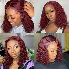 Burgundy Lace Front Wig 180 Density 99J Bob Wig Human Hair 13x4