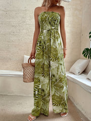Tropical Print Strapless Jumpsuit for Women
