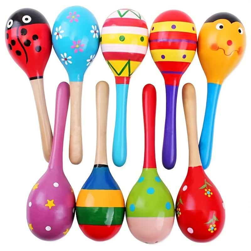 5pcs Cartoon Print Maracas & Sand Hammer Musical Instrument Rattle Shaker Toy