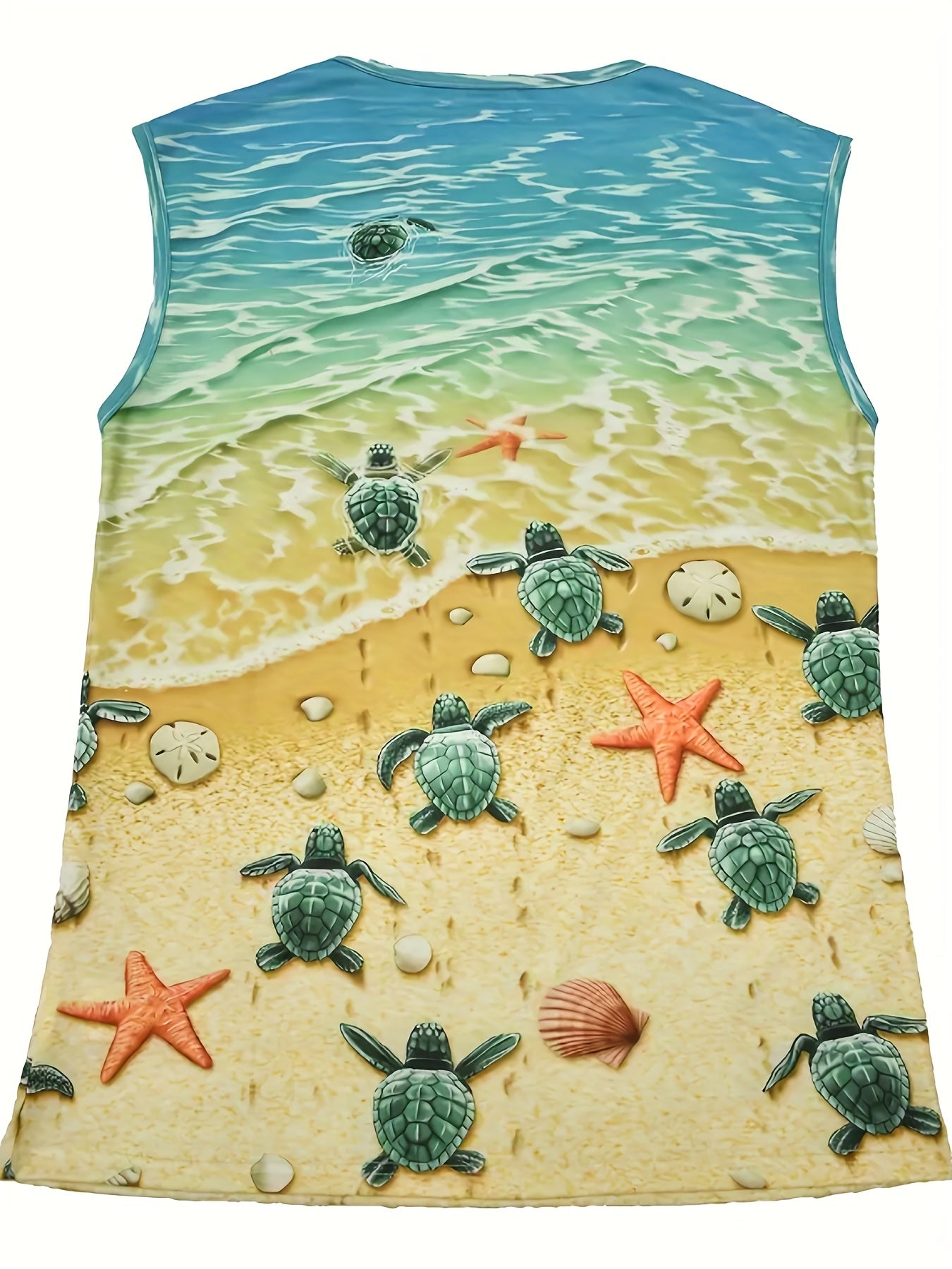 Beach Print V Neck Tank Top Sleeveless Casual Summer Women's Clothing