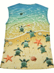 Beach Print V Neck Tank Top Sleeveless Casual Summer Women's Clothing