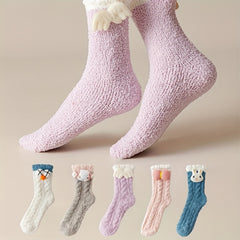 5 Pairs Plush Floor Socks Comfy Warm Cartoon Women's Stockings