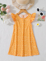 Girls Daisy Floral Print Ruffle Sleeve Dress