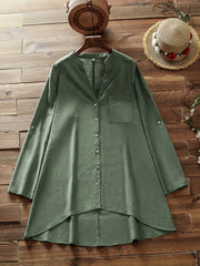 Casual Blouse Women's Plus Plain V Neck Button Up
