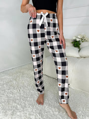 Heart Print Plaid Sleep Bottoms Casual & Comfy Bow Sleep Pants Women's Sleepwear