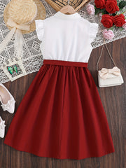 Girls Floral Embroidery Ruffle Trim Button Shirt Dress