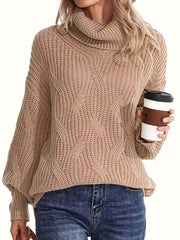Turtleneck Chunky Knit Sweater Women's Solid Long Sleeve Jumper