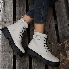 Women's Lace Up Short Boots Platform Waterproof Shoes